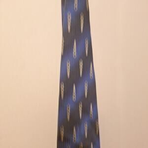 Enrico Rossini Hand Made Neck Tie Blue & Black With Gold Geometric - 100% Silk